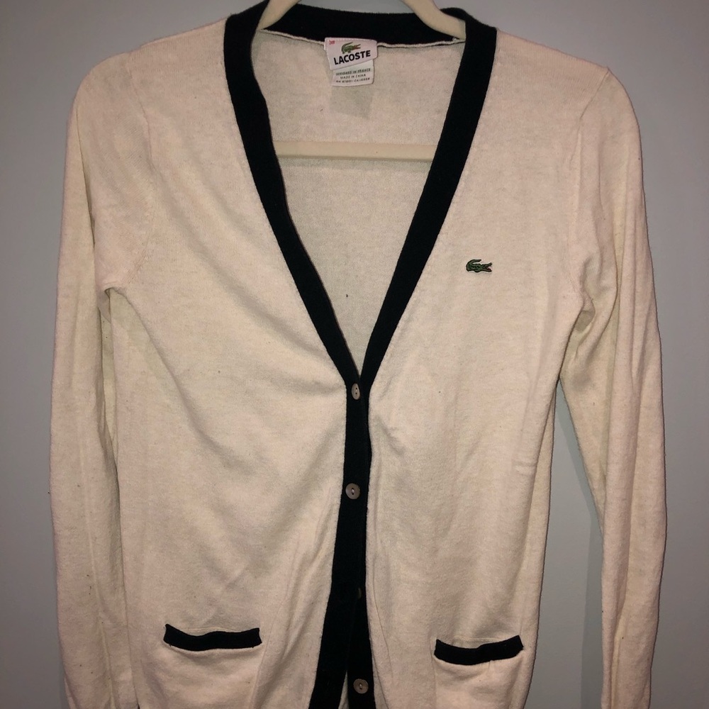 Lacoste Cream Button Up Cardigan